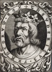 Porträt von Theuderich I. (? - 533), König von Austrasien. Gravur des 18. Jahrhunderts