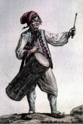 Porträt des französischen Tenors Antoine Trial (1736 - 1795) in der Rolle des Père la Joie in „Die Erntearbeiter“ von André Modeste Grétry (1741 - 1813), Paris 1787