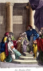 Königin Esther. Gravur des 18. Jahrhunderts.