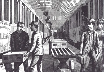 Eisenbahnträger, späte 19. Jahrhundert (Holzstich)