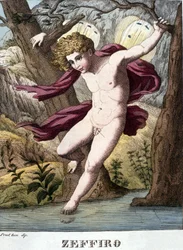 Darstellung des Windgottes Zephyr. Tafel aus „Wörterbuch der Mythologie“ 1888