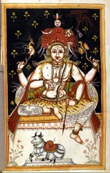Rutrim, hinduistische Gottheit. Seite aus dem Manuskript (ms.8300) „Geschichte von Mogol“ (Moghul oder Moghol) von Stefano Nivibus Cardeira. 18. Jahrhundert. Biblioteca Marciana, Venedig