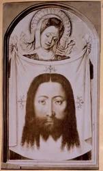 Heilige Veronika zeigt das Schweißtuch mit dem Gesicht Christi, nach Flandern im 15. Jahrhundert