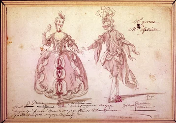 Szenografie: Kostümzeichnung für die Pastorale „Nais“ von Jean Philippe Rameau (1683-1764) 1764. Aquarell