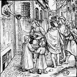 Studentenserenade (Musiker), Basel, um 1500 - Gravur, Bibl.