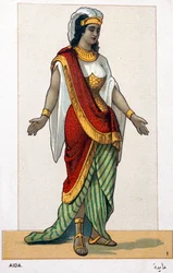 Serie von Chromolithographien von Opernkostümen anlässlich der ersten Aufführung von Aida von Giuseppe Verdi: Aida. 1872