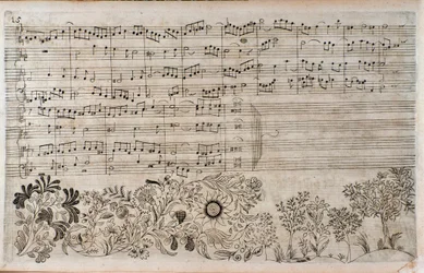Notenblatt von Die Kunst der Fuge, Ende von Kontrapunkt 5, von Johann Sebastian Bach