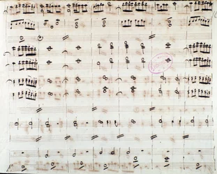 Notenblatt für die erste Violine in der Eröffnung von Mithridate, König von Pontus, Oper von Mozart (1770)