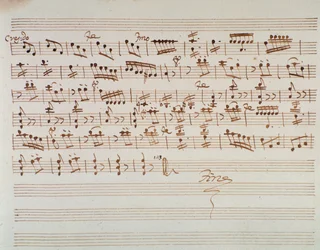 Notenblatt für die erste Geige in der Ouvertüre von Mithridate, König von Pontus, Oper von Mozart (1770)