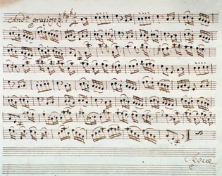 Notenseite für die erste Violine in der Ouvertüre von Mithridate, König von Pontus, Oper von Mozart (1770)