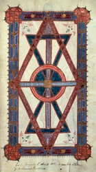 Symbolische Darstellung von Christus: „Ego sum Alpha et Omega, primus et novissimus“ Seite aus dem „Stundenbuch von Ferdinand I (Fernando I de Leon y Castilla)“