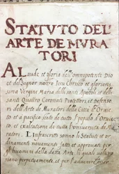 Tafel der Zünfte, Statuten der Maurer der Stadt Orvieto, Italien