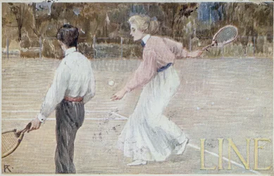 Tennisspieler - Postkarte, circa 1890