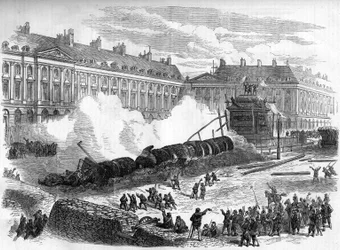 Die Pariser Kommune 1871. Abriss der Vendôme-Säule durch die Föderierten (Kommunarden) am 12. April