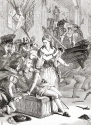 Die Ermordung von Gustav III. durch Jackob Johan Anckarström auf einem Maskenball, Stockholm, Schweden, 1792