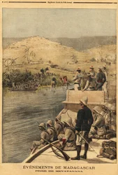 Die Eroberung von Mevatanana (Madagaskar) durch die französische Armee. Gravur in „Le petit journal“ 30/06/1895. Sammlung Selva.
