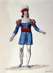 Die Figur, die die Jugend im Ballett „Il noce di Benevento“ des österreichischen Komponisten Franz Xaver Süssmayr (1766-1803) darstellt. Illustration des 19. Jahrhunderts