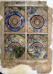 Die Erschaffung der Welt. Genesis. Miniatur aus Codex 212 (oder Padovano Codice oder Bibel von Padua) 1390-1400 Rovigo, Accademia dei Concordi