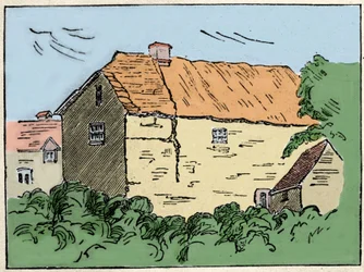 Das Haus von Francis Drake (1540-1596), britischer Entdecker und Freibeuter in Crowndale bei Tavistock. Es wurde im 19. Jahrhundert zerstört