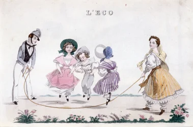 Das Seilspringen, Gruppe von Kindern der Bourgeoisie beim Spielen