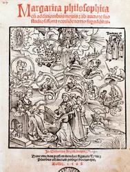 Die freien Künste: Trivium (Grammatik, Logik und Rhetorik) und Quadrivium (Arithmetik, Geometrie, Musik und Astronomie) (Kupferstich)