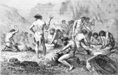 Die Herstellung und Politur von Feuerstein durch prähistorische Menschen in Pressigny