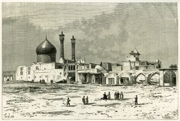 Das Grab von Fatma in Koum, geätzt von Taylor, nach einem Foto, zur Illustration der Geschichte „Persien, Chaldäa und Susiane“ in den Jahren 1881-82, von Jane Dieulafoy (geb. Magre)