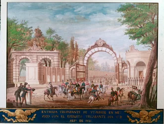 Triumphaler Einzug von Agustin Iturbide, erster Kaiser des unabhängigen Mexiko, in Mexiko-Stadt 7.09.1821