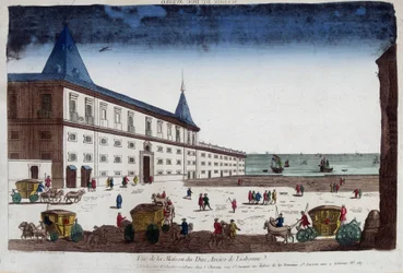 Ansicht des Hauses des Herzogs von Aveiro in Lissabon, Portugal. Gravur des 18. Jahrhunderts