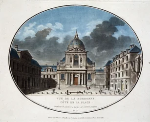Ansicht der Sorbonne, von der Seite des Platzes - Gravur
