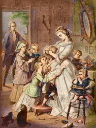 Werther überrascht Charlotte, umgeben von Kindern