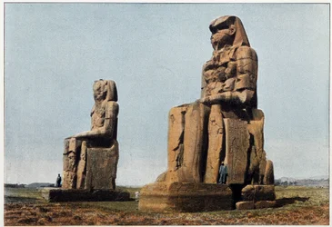Altes Ägypten: der Koloss von Memnon in Theben. Ende 19. Jahrhundert