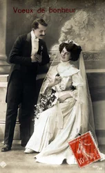 Brautpaar. Grußkarte zur Hochzeit. 1920er Jahre