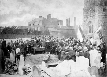 Exhumierung des Körpers von Ugo Foscolo auf dem Friedhof von Chiswick im Jahr 1871 - Fotoatelier Fratelli Caldesi