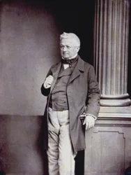 Ganzkörperporträt des französischen Politikers Adolphe Thiers in eleganter Kleidung des 19. Jahrhunderts