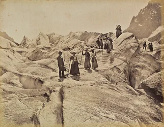 Wanderer auf dem "Mer de Glace" Eis auf dem Mont Blanc, Chamonix, Frankreich