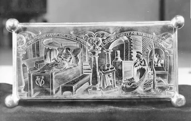 Die Mutter von St. Bernhard träumt, dass sie einen Hund zur Welt bringt, und St. Bernhard träumt von der Geburt Christi