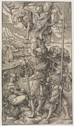 Söldner und eine Frau mit dem Tod in einem Baum