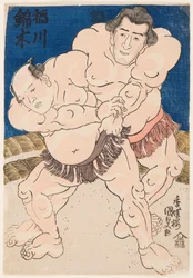 Sumo-Kampf zwischen Inogawa und Nishikigi, Druck von Utagawa Kunisada