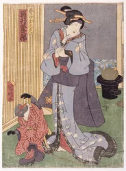 Iwai Kumezaburō III in der Rolle der Geiko Oshun