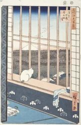 Asakusa-Reisfelder und Torinomachi-Fest aus der Serie Einhundert berühmte Ansichten von Edo, 1857