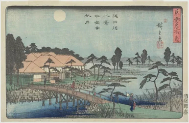 Herbstmond über dem Mokubōji-Tempel, ca. 1840-1842