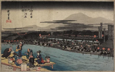 Kühle des Abends am Shijo-Flussufer, ca. 1834