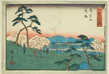 Absteigende Gänse am Asuka-Hügel (Asukayama rakugan), aus der Serie "Zwölf Ansichten von Edo (Edo juni kei)"
