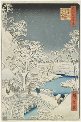 Drum Bridge und Sunset Hill in Meguro, April 1856