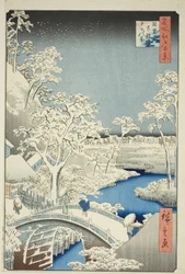 Trommelbrücke und Yuhi-Hügel in Meguro, aus der Serie "Hundert berühmte Ansichten von Edo"