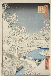 Trommelbrücke und Yuhi-Hügel in Meguro (Meguro Taikobashi Yuhi-no-oka), aus der Serie "Hundert berühmte Ansichten von Edo (Meisho Edo hyakkei)"