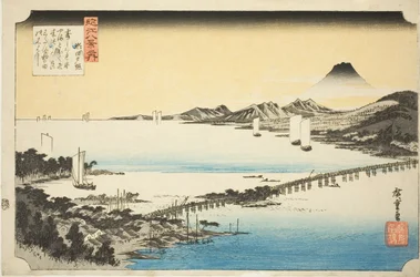 Abendglühen an der Seta-Brücke (Seta no sekisho), aus der Serie "Acht Ansichten von Omi (Omi hakkei no uchi)"