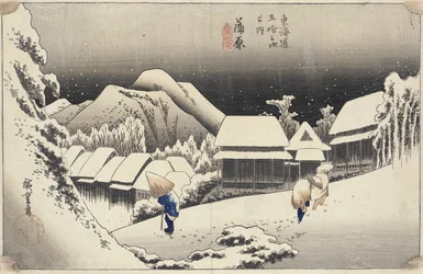 Abendlicher Schnee in Kanbara aus der Serie 53 Stationen des Tōkaidō, c.1833-4