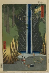 Fudo-Wasserfälle in Oji, Einhundert berühmte Ansichten von Edo, 1856-1858